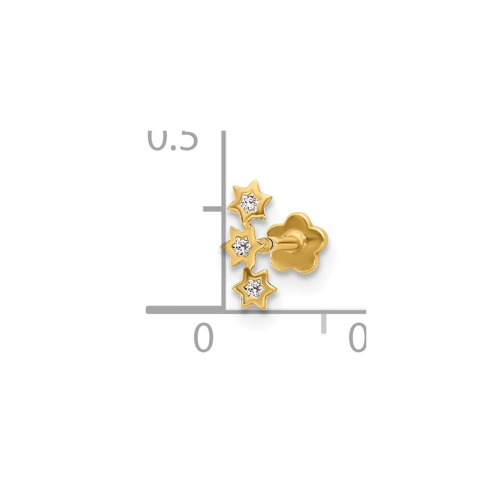 14K Yellow Gold CZ Stars Screwback Cartilage Body Jewelry