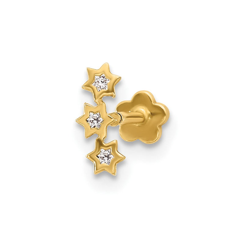 14K Yellow Gold CZ Stars Screwback Cartilage Body Jewelry
