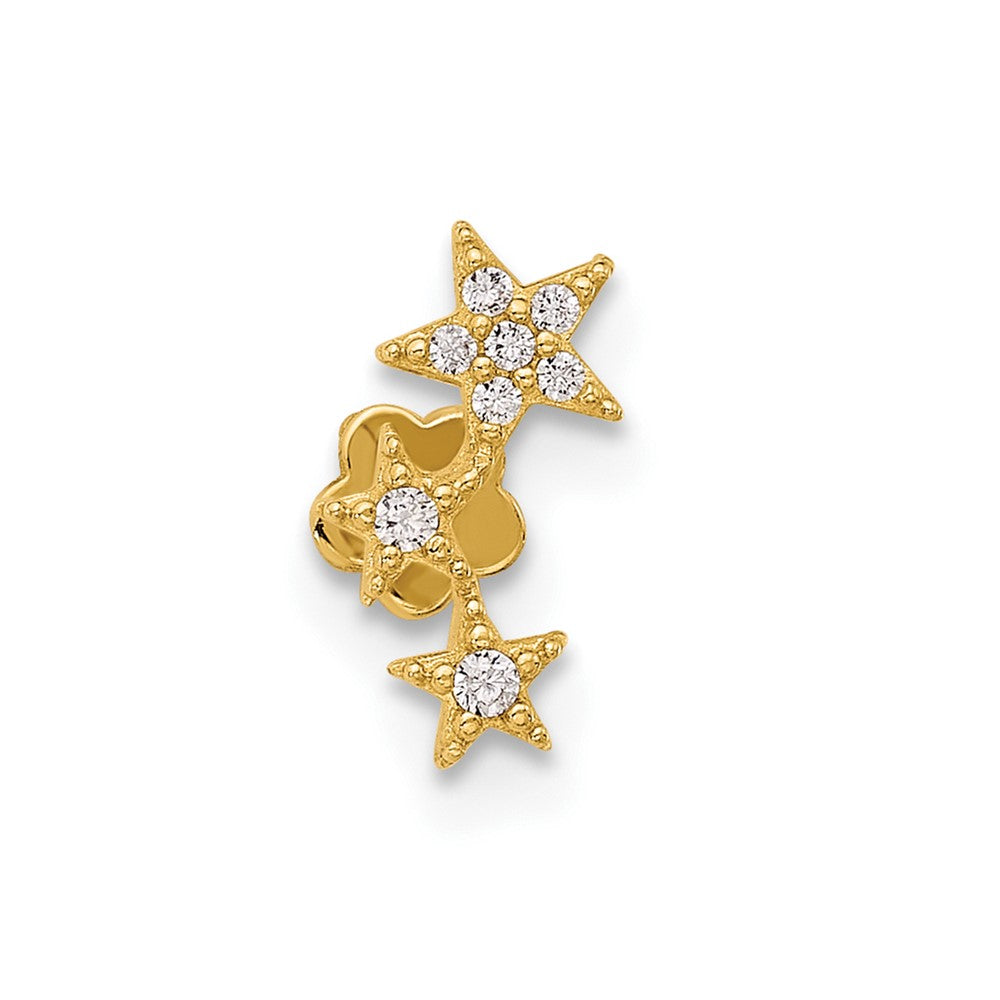 14K Yellow Gold Polished CZ Stars Cartilage Body Jewelry