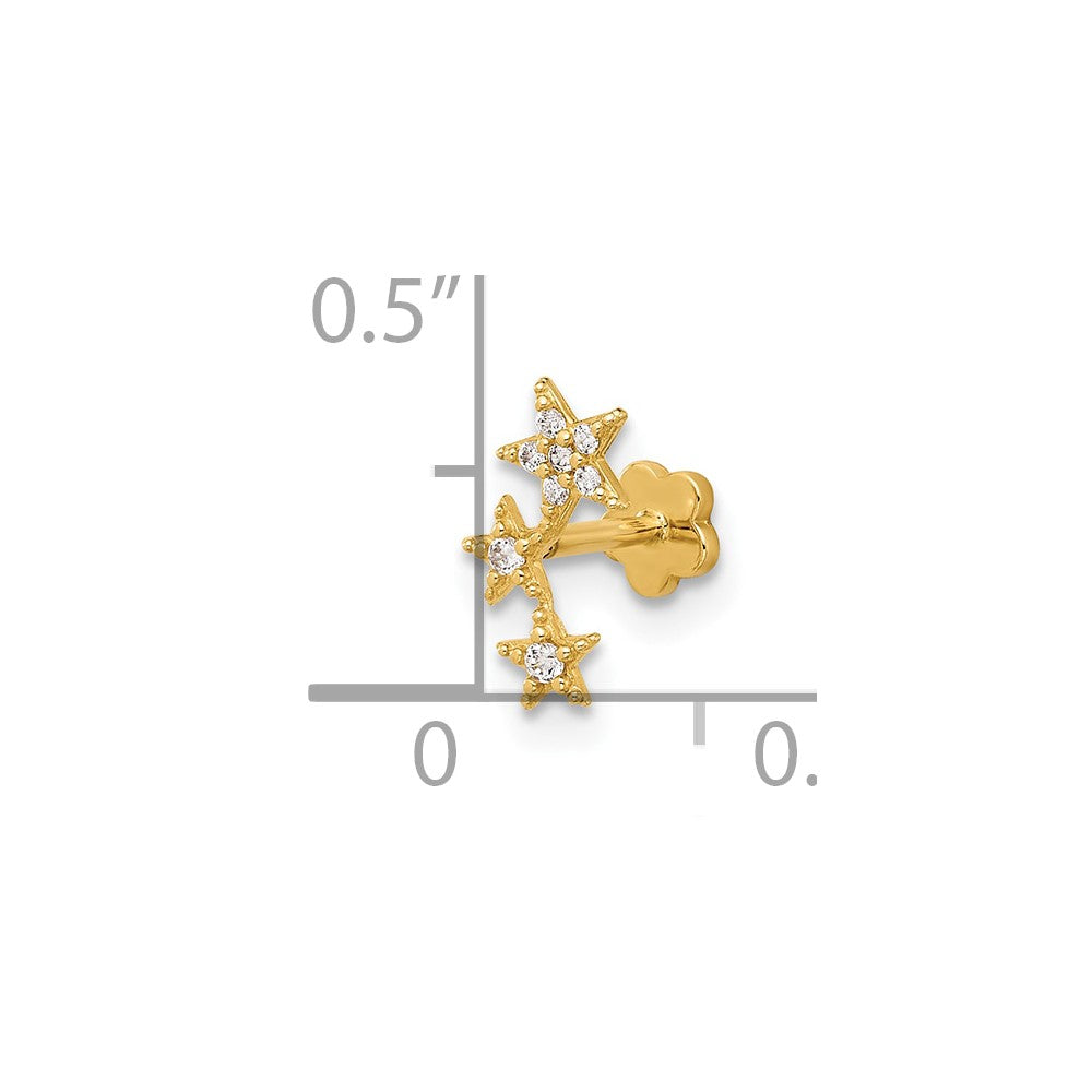 14K Yellow Gold Polished CZ Stars Cartilage Body Jewelry