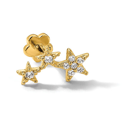 14K Yellow Gold Polished CZ Stars Cartilage Body Jewelry