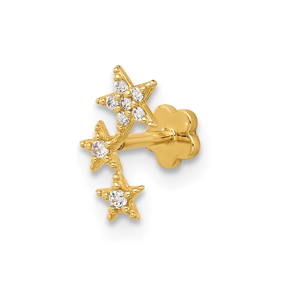 14K Yellow Gold Polished CZ Stars Cartilage Body Jewelry