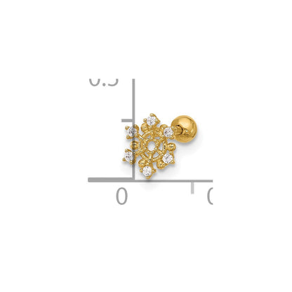 14K Yellow Gold Polished CZ Snowflake Cartilage Stud