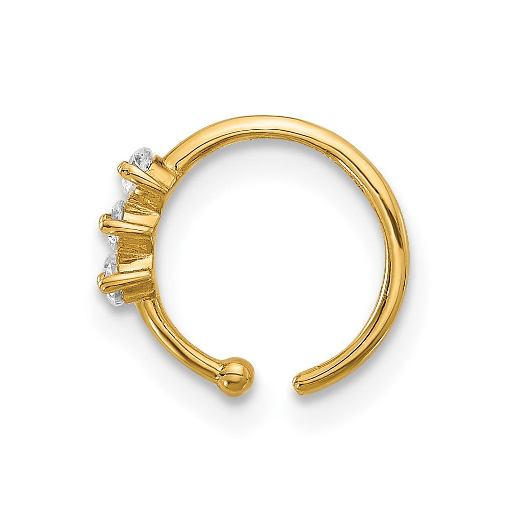 14K Yellow Gold Polished 3 Stone CZ Nose Ring