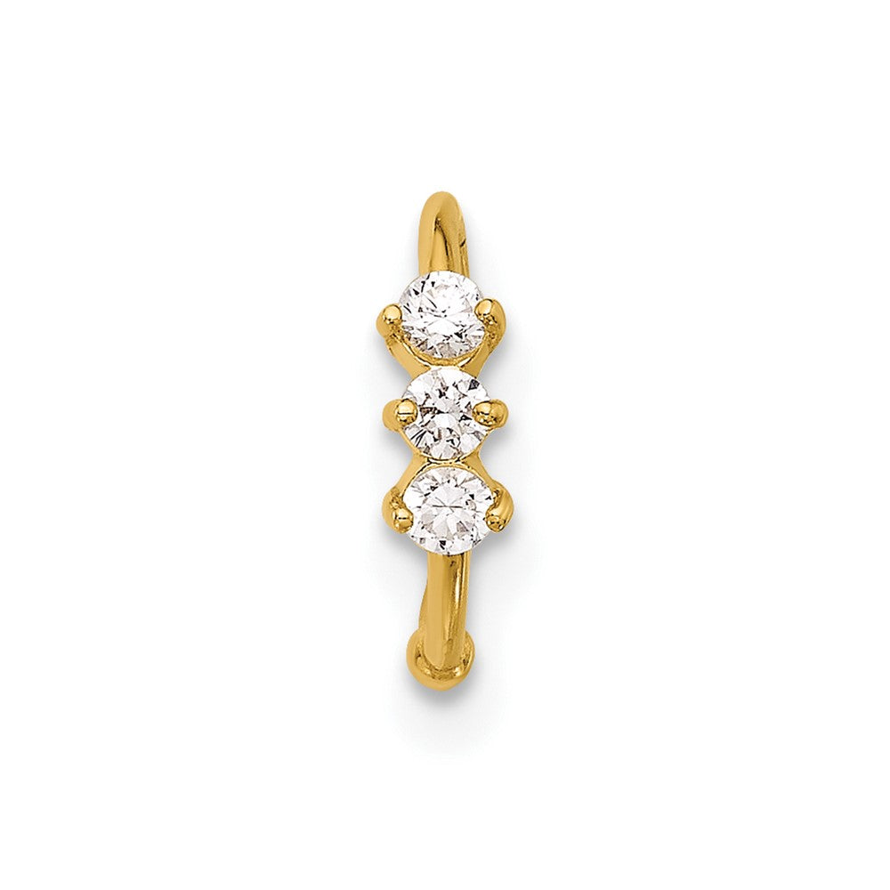 14K Yellow Gold Polished 3 Stone CZ Nose Ring