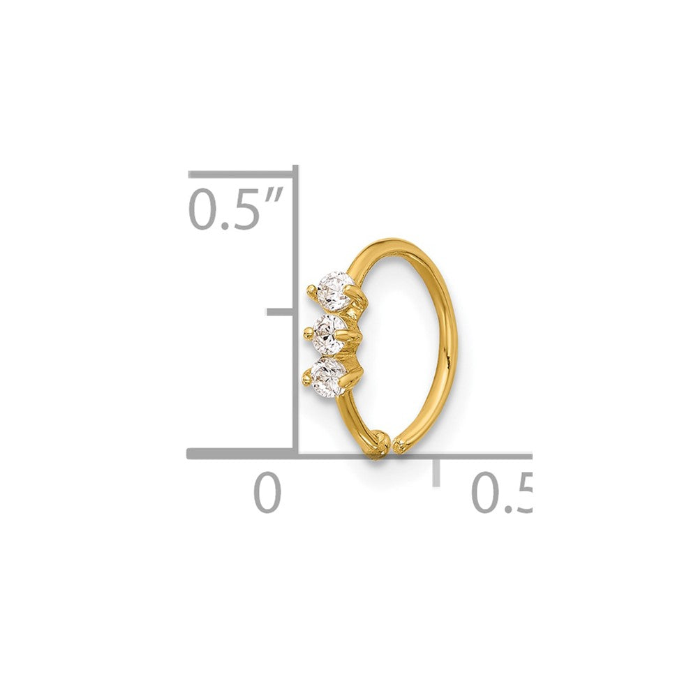 14K Yellow Gold Polished 3 Stone CZ Nose Ring