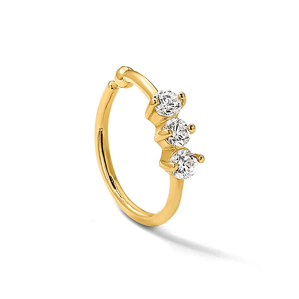 14K Yellow Gold Polished 3 Stone CZ Nose Ring