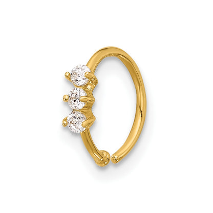 14K Yellow Gold Polished 3 Stone CZ Nose Ring