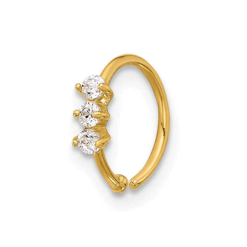 14K Yellow Gold Polished 3 Stone CZ Nose Ring