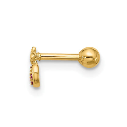 14K Yellow Gold Polished CZ Cherry Cartilage Stud