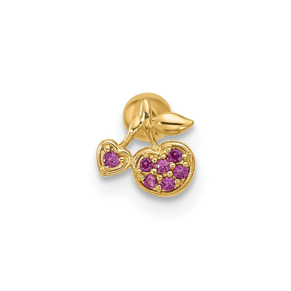 14K Yellow Gold Polished CZ Cherry Cartilage Stud