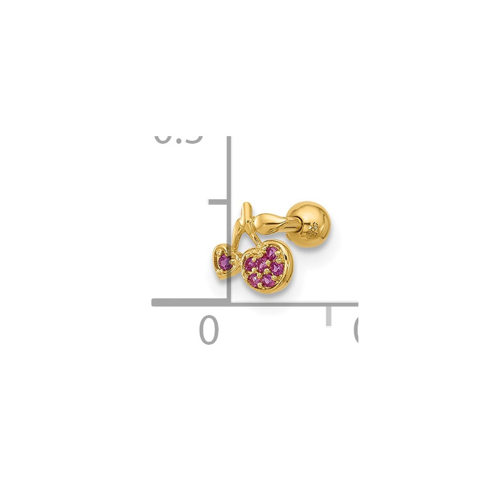 14K Yellow Gold Polished CZ Cherry Cartilage Stud