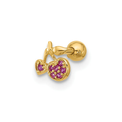 14K Yellow Gold Polished CZ Cherry Cartilage Stud