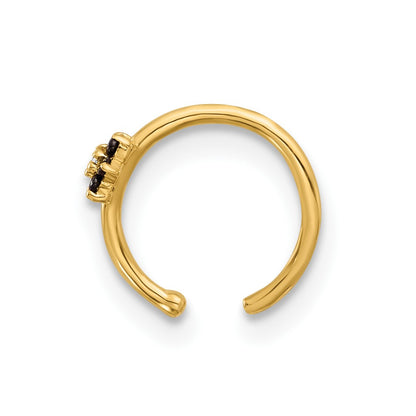 14K Yellow Gold Polished Black and White CZ Flower Nose Ring