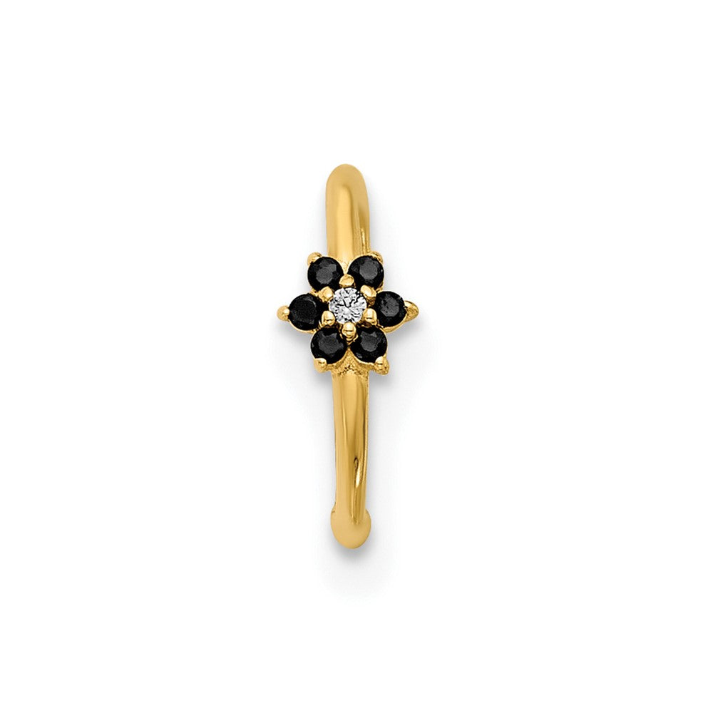 14K Yellow Gold Polished Black and White CZ Flower Nose Ring