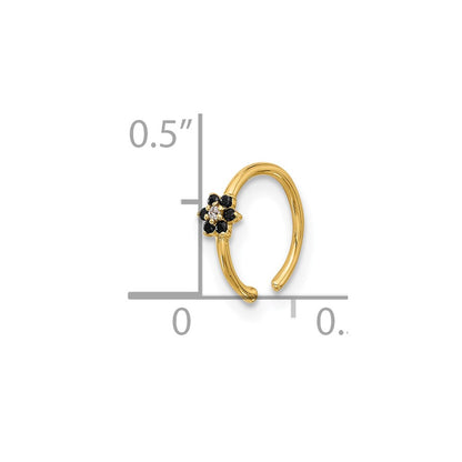 14K Yellow Gold Polished Black and White CZ Flower Nose Ring