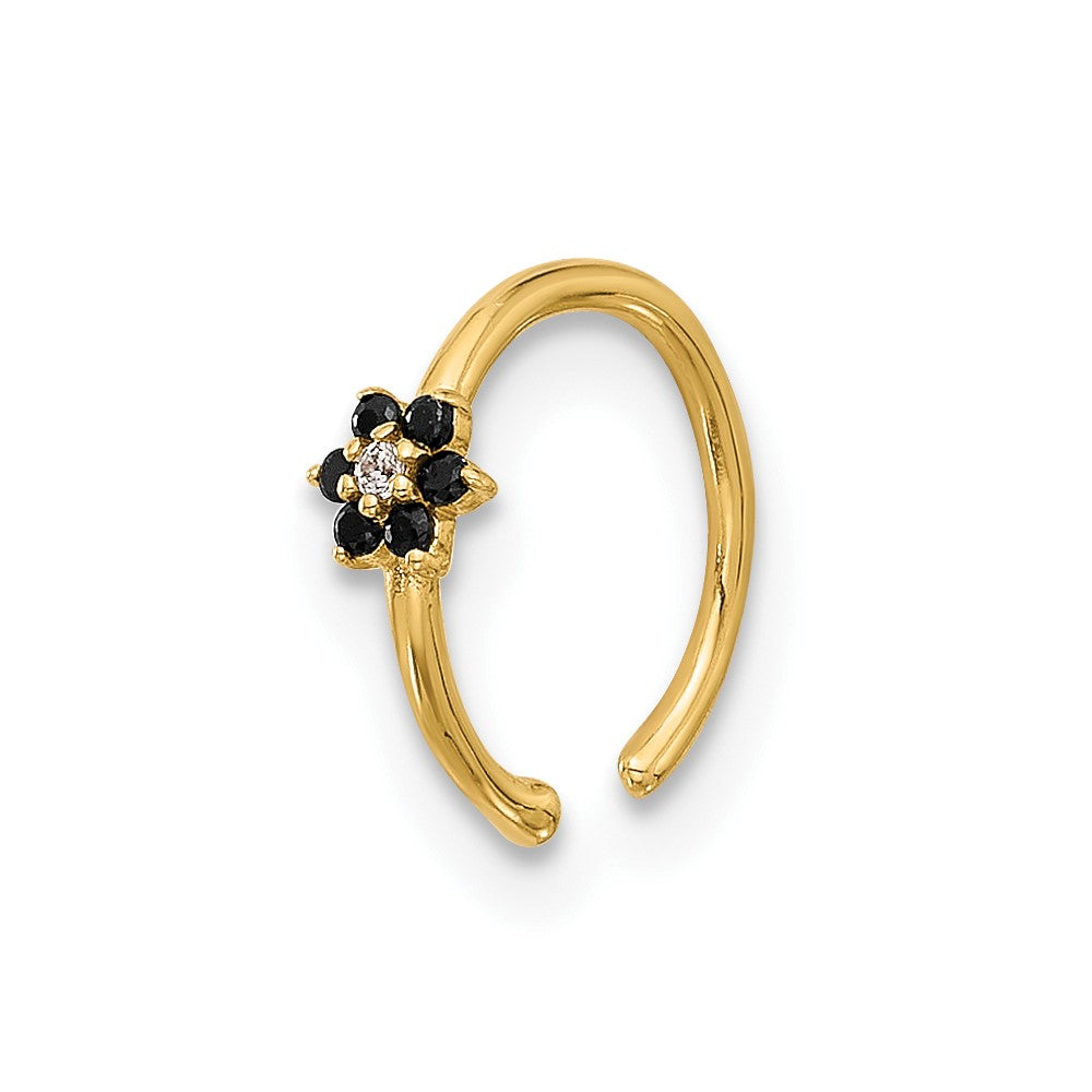 14K Yellow Gold Polished Black and White CZ Flower Nose Ring