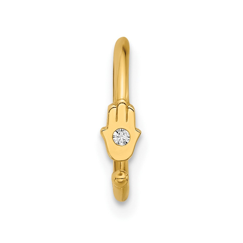 14K Yellow Gold Polished CZ Hamsa Nose Ring