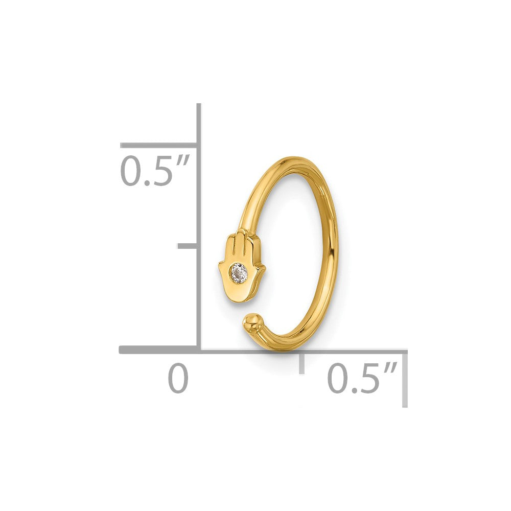 14K Yellow Gold Polished CZ Hamsa Nose Ring