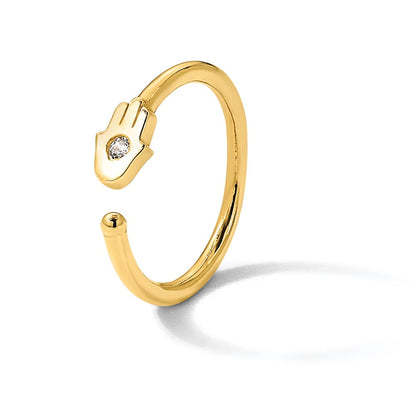 14K Yellow Gold Polished CZ Hamsa Nose Ring
