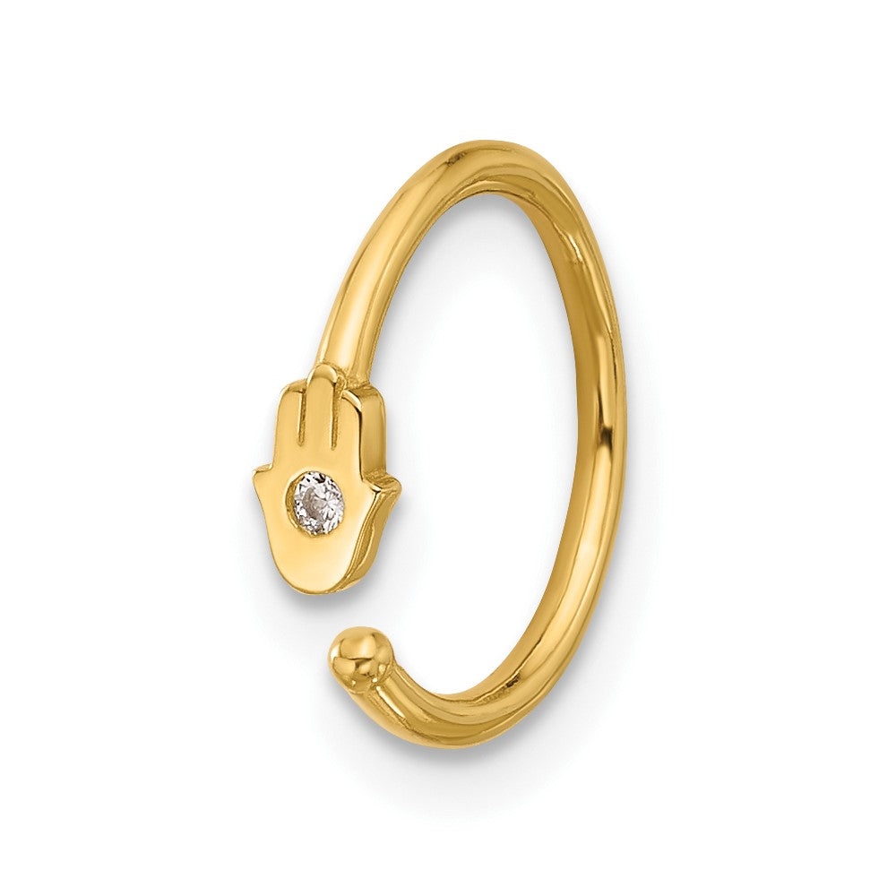 14K Yellow Gold Polished CZ Hamsa Nose Ring