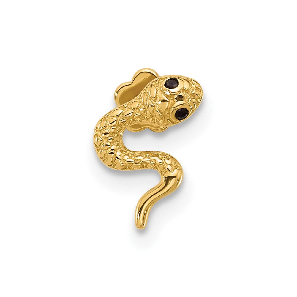 14K Yellow Gold Polished Black CZ Snake Cartilage Body Jewelry