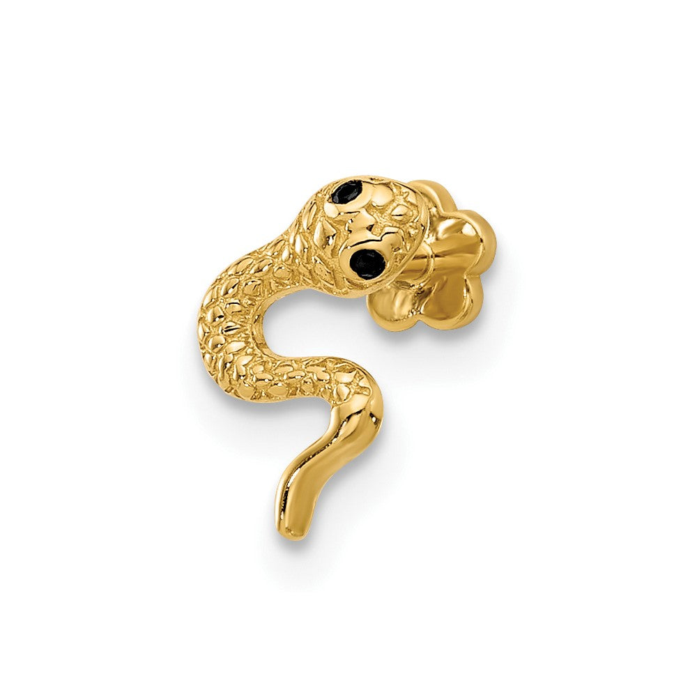 14K Yellow Gold Polished Black CZ Snake Cartilage Body Jewelry