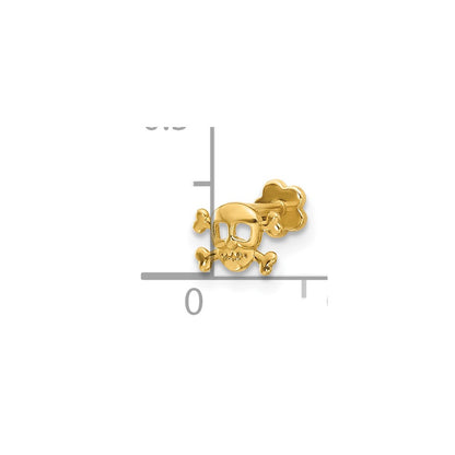 14K Yellow Gold Skull and Crossbones Screwback Cartilage Body Jewelry