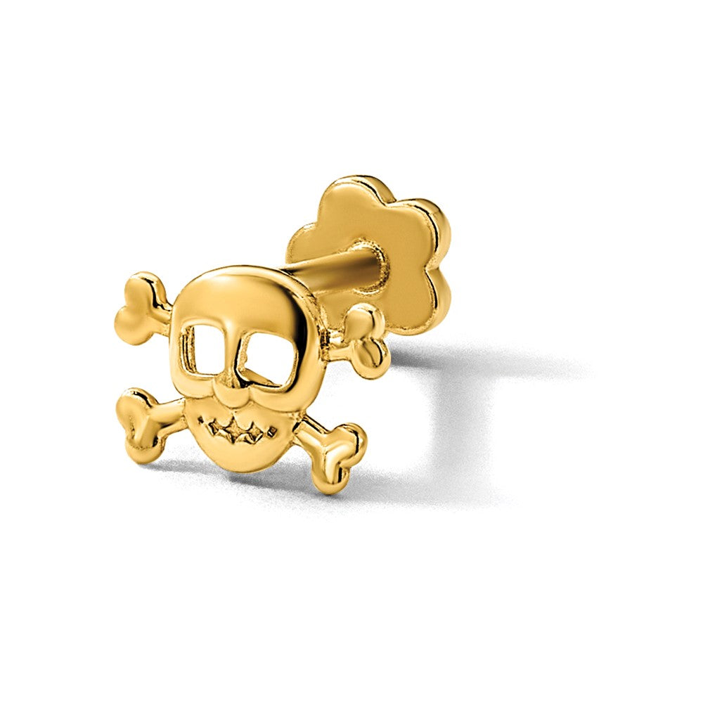 14K Yellow Gold Skull and Crossbones Screwback Cartilage Body Jewelry