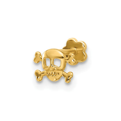 14K Yellow Gold Skull and Crossbones Screwback Cartilage Body Jewelry