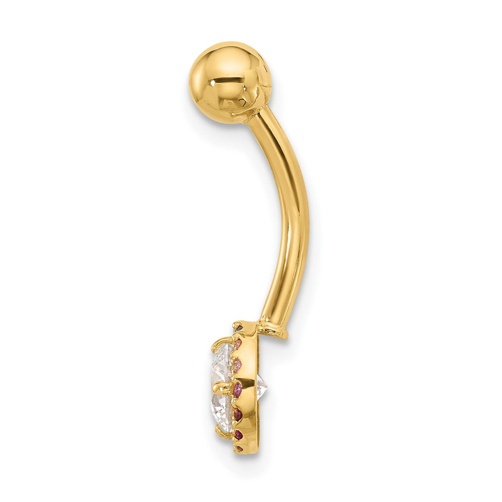 14K Yellow Gold Polished Rainbow CZ Belly / Navel Ring