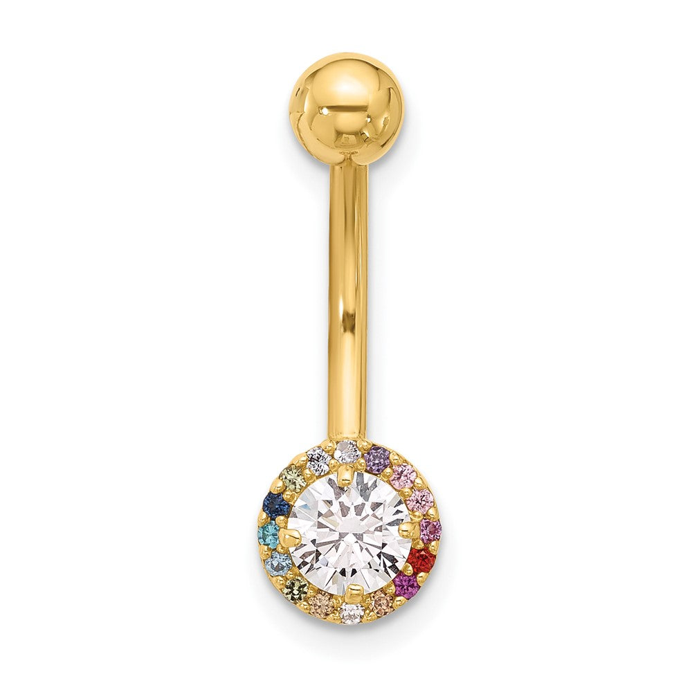 14K Yellow Gold Polished Rainbow CZ Belly / Navel Ring