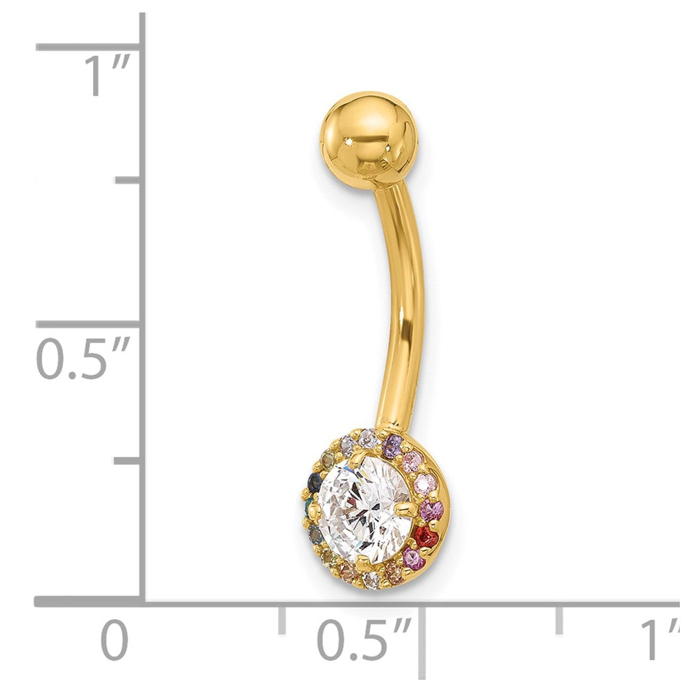 14K Yellow Gold Polished Rainbow CZ Belly / Navel Ring