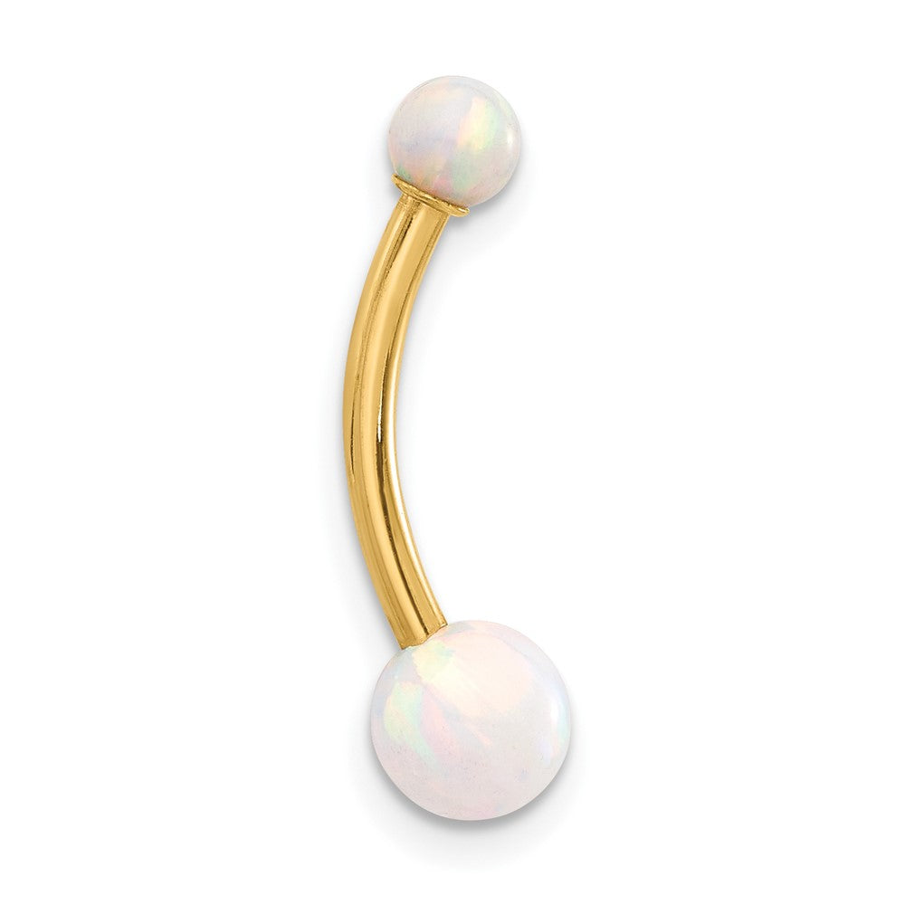 14K Yellow Gold Polished Created Opal Navel/belly Ring