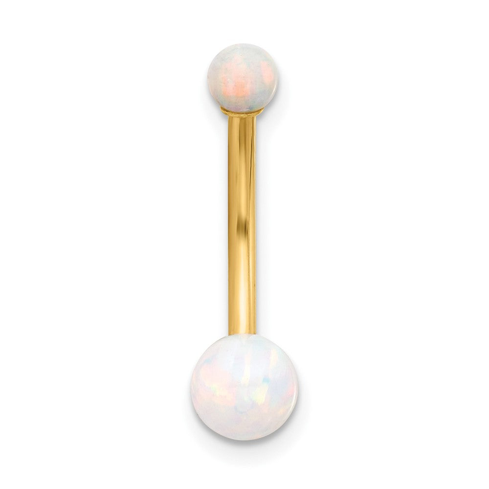 14K Yellow Gold Polished Created Opal Navel/belly Ring