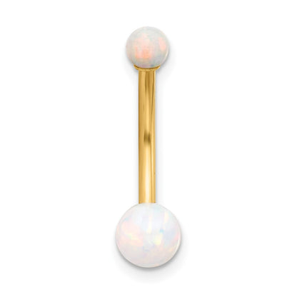 14K Yellow Gold Polished Created Opal Navel/belly Ring