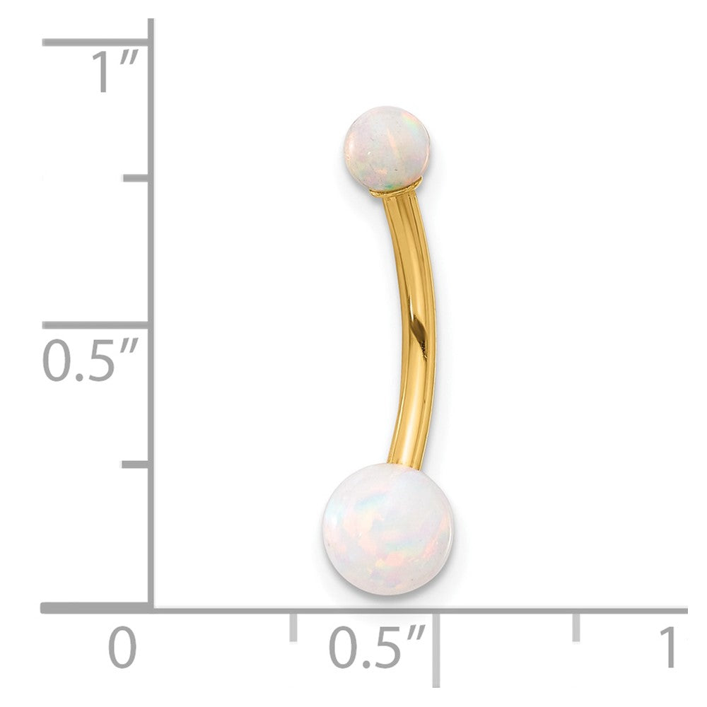 14K Yellow Gold Polished Created Opal Navel/belly Ring