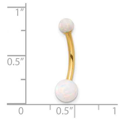 14K Yellow Gold Polished Created Opal Navel/belly Ring