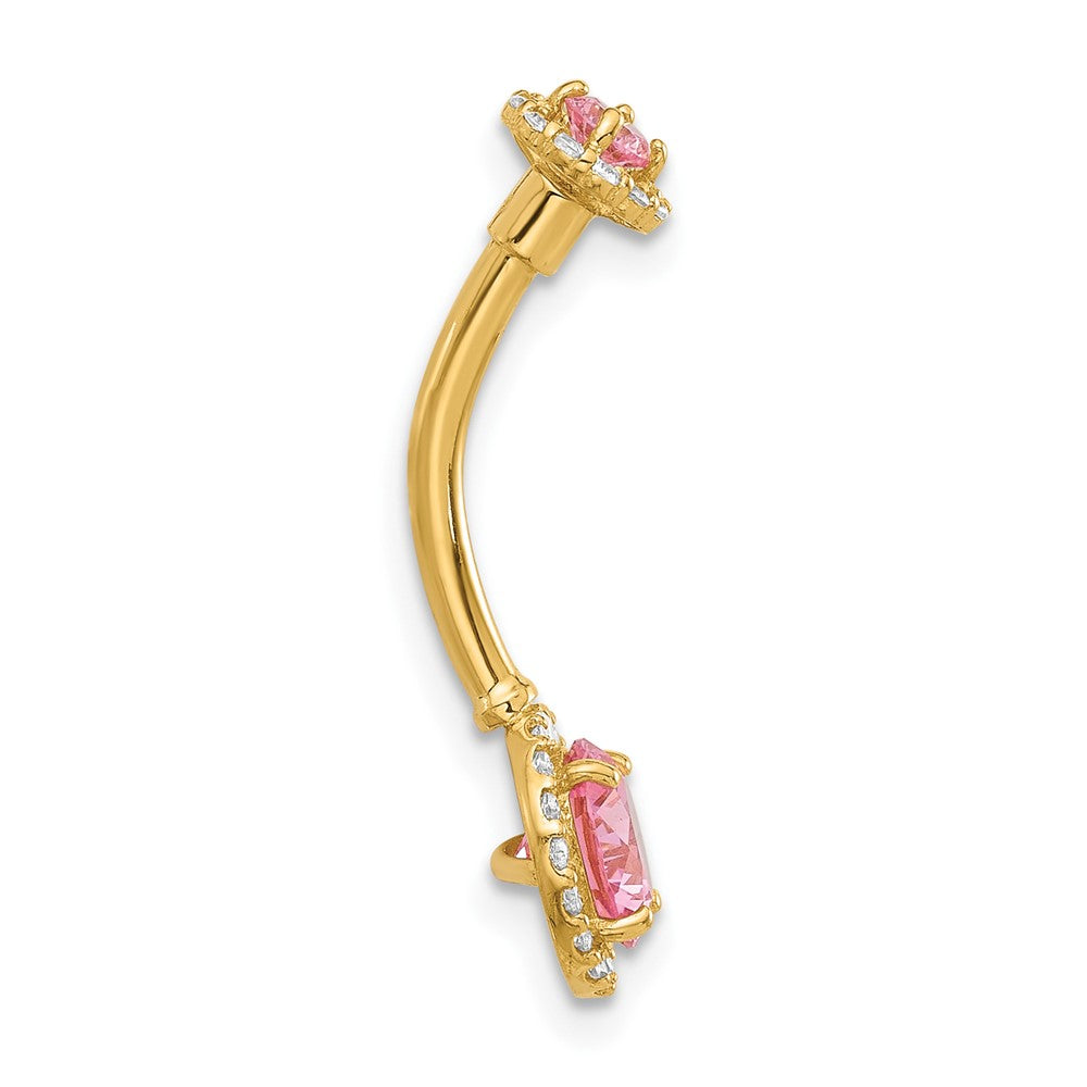 14K Yellow Gold Polished Pink and White CZ Navel/belly Ring
