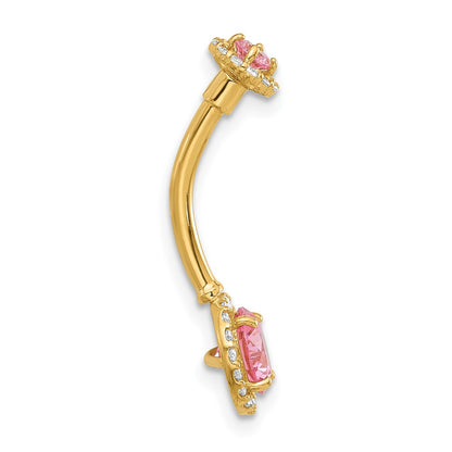 14K Yellow Gold Polished Pink and White CZ Navel/belly Ring
