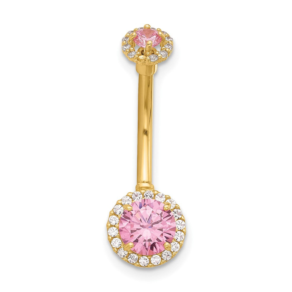 14K Yellow Gold Polished Pink and White CZ Navel/belly Ring
