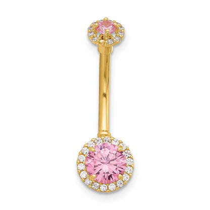 14K Yellow Gold Polished Pink and White CZ Navel/belly Ring