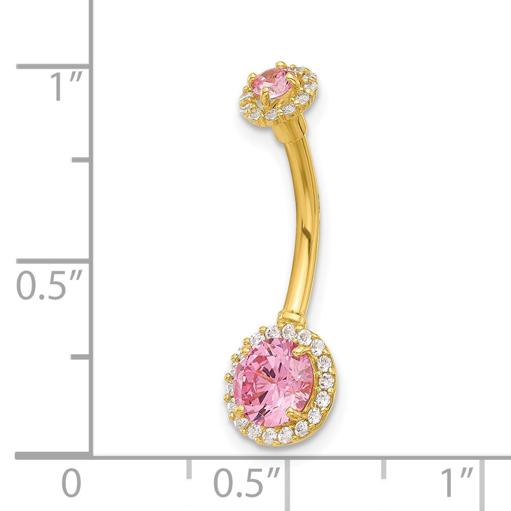 14K Yellow Gold Polished Pink and White CZ Navel/belly Ring