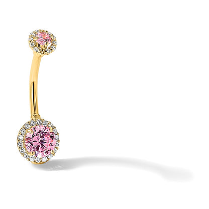 14K Yellow Gold Polished Pink and White CZ Navel/belly Ring