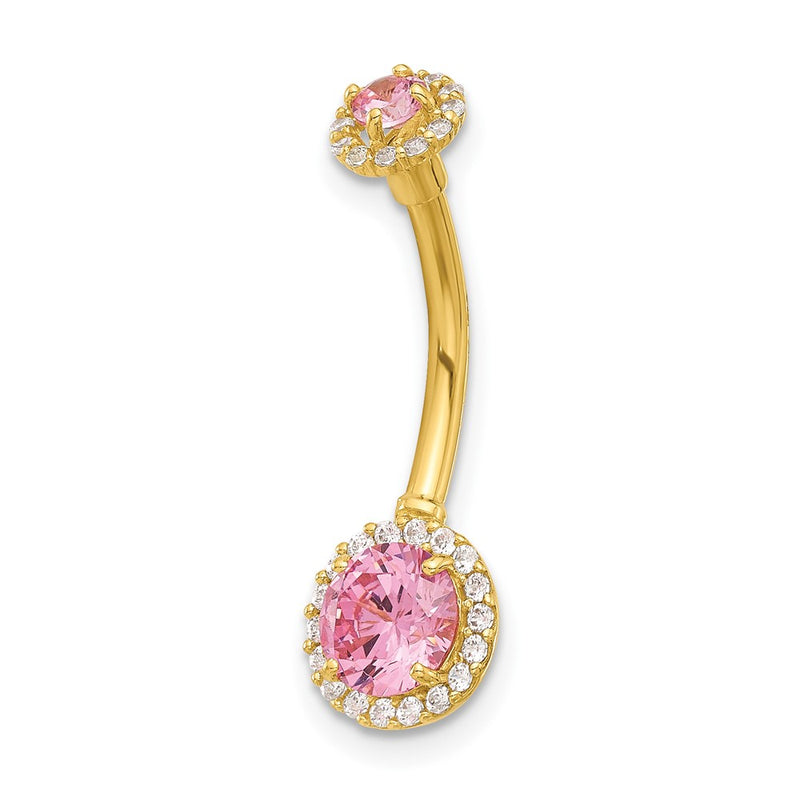 14K Yellow Gold Polished Pink and White CZ Navel/belly Ring