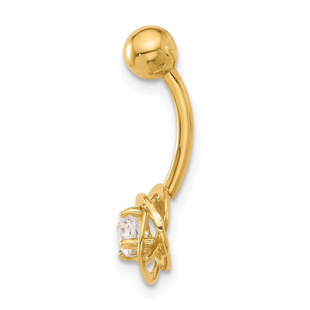 14K Yellow Gold Polished CZ Love Knot Navel/belly Ring