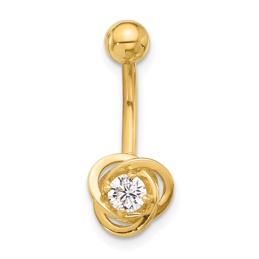 14K Yellow Gold Polished CZ Love Knot Navel/belly Ring