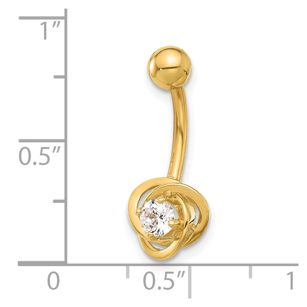 14K Yellow Gold Polished CZ Love Knot Navel/belly Ring