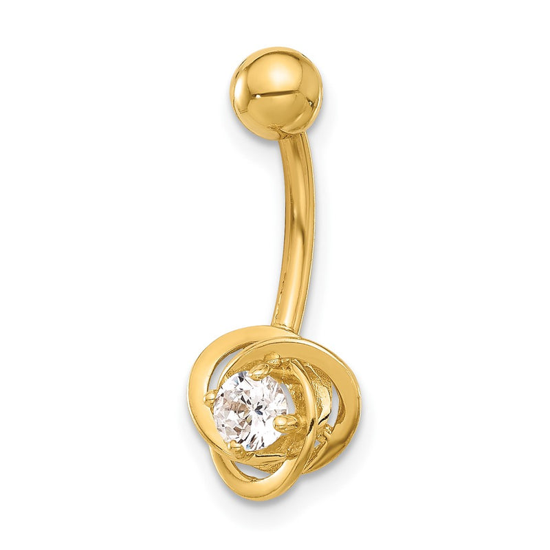 14K Yellow Gold Polished CZ Love Knot Navel/belly Ring