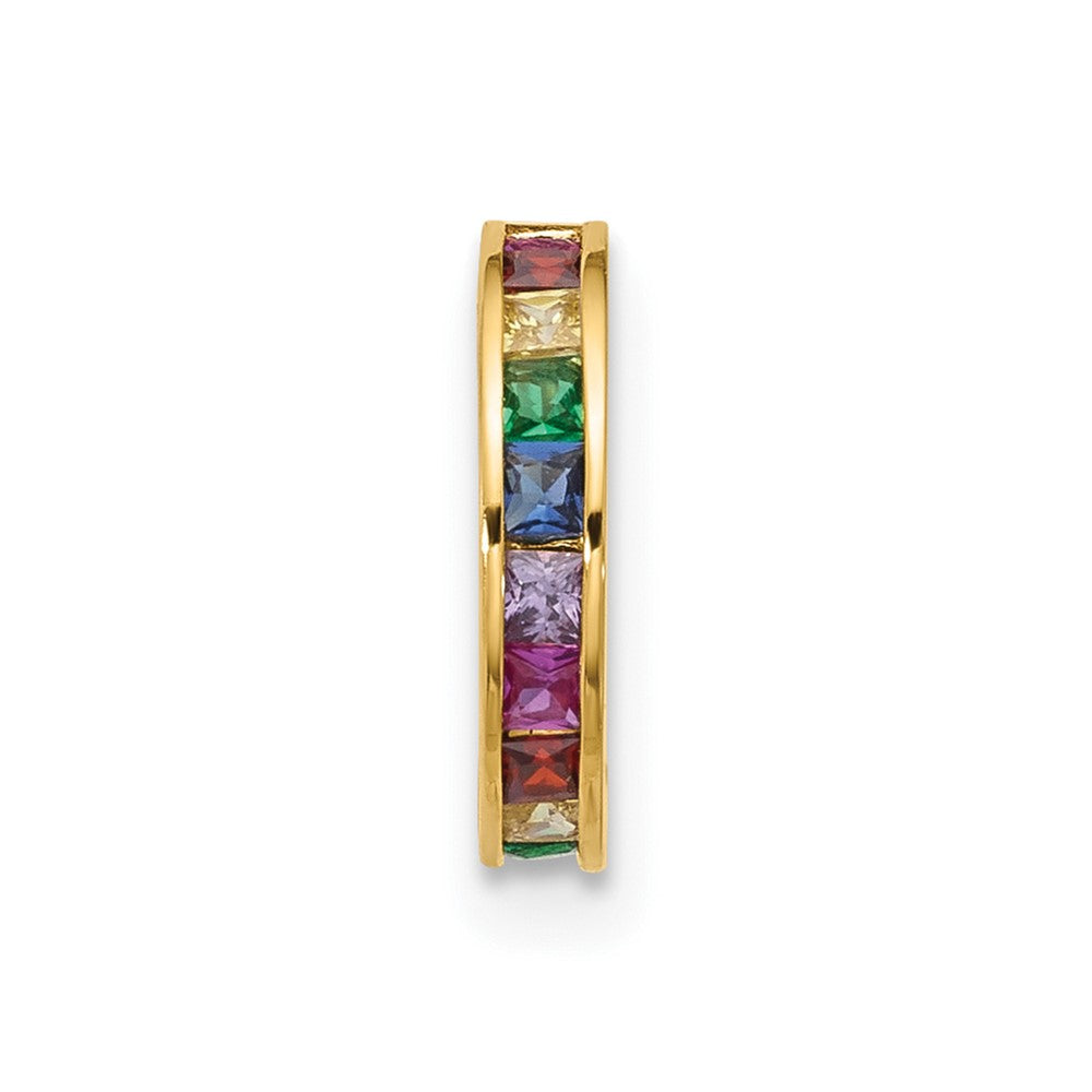 14K Yellow Gold Polished Rainbow CZ Hinged Cartilage Ring